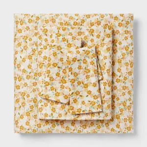 Full Cotton Blend Sateen Sheet Set Yellow Floral - Room Essentials