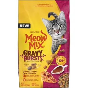Meow Mix Gravy Bursts Dry Cat Food, Chicken, 3 LB Bag