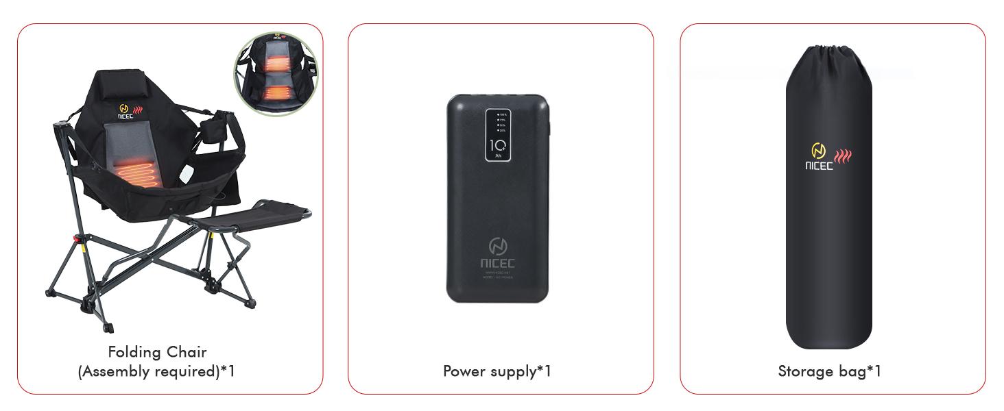 Heated Hammock Camping Chair with Footrest, Heated Camping Chair with Battery, Rocking Swing Chairs, Hammock Chairs with Stand, Heavy Duty (1, Heat Black W/Footrest)