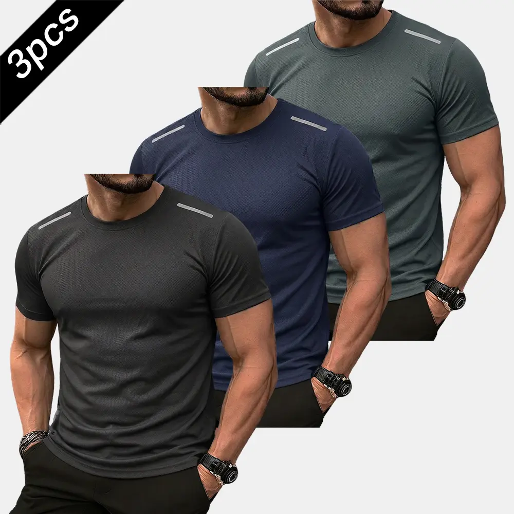 3-pack Men’s lightweight athletic quick-dry T-shirt with smooth mesh fabric—ideal for gym backdrops, casual wear, and everyday comfort