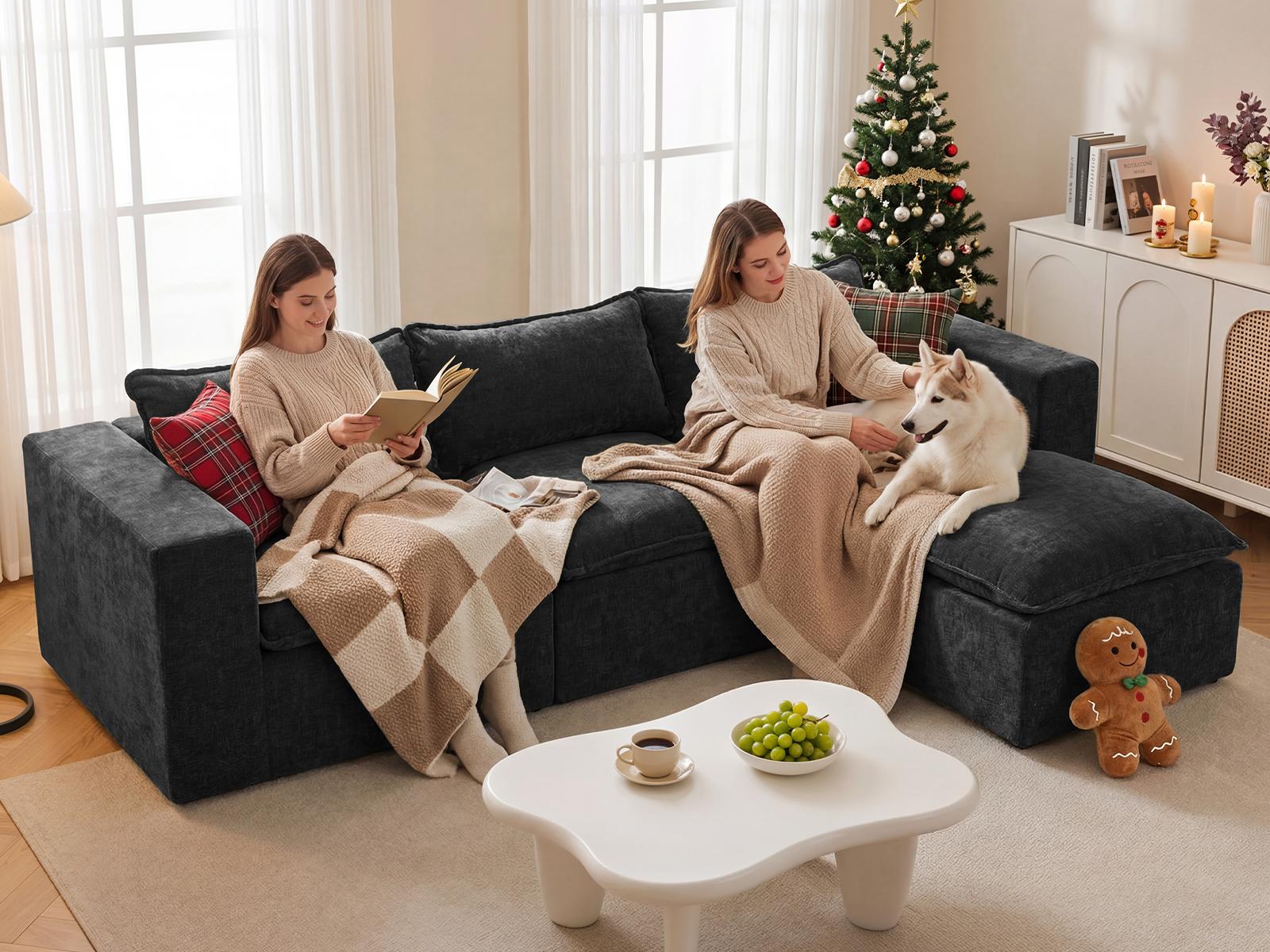 UDPATIO Boneless Couch with Chaise, Chenille Modular Sectional Boneless Sofa Big Comfy Couch with Removable Washable Cover couches for living room, Bedroom No Assembly SpringBreak UDPATIO Boneless Couch with Chaise, Chenille Modular Sectional Boneless Sofa Big Comfy Couch with Removable Washable Cover couches for living room, Bedroom No Assembly SpringBreak