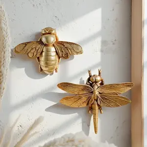 Vintage Gold Bee & Dragonfly Wall Sculpture Resin 3D Art for Bedroom Living Room Bathroom Office Home Decor Hangable Ornament Gift for Birthday Thanksgiving Christmas,bedroom decor