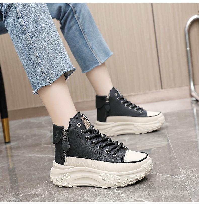 Spring and Autumn new arrival high-top shoes, round toe, thick sole for added height, soft sole, casual sneakers, street style white shoes.