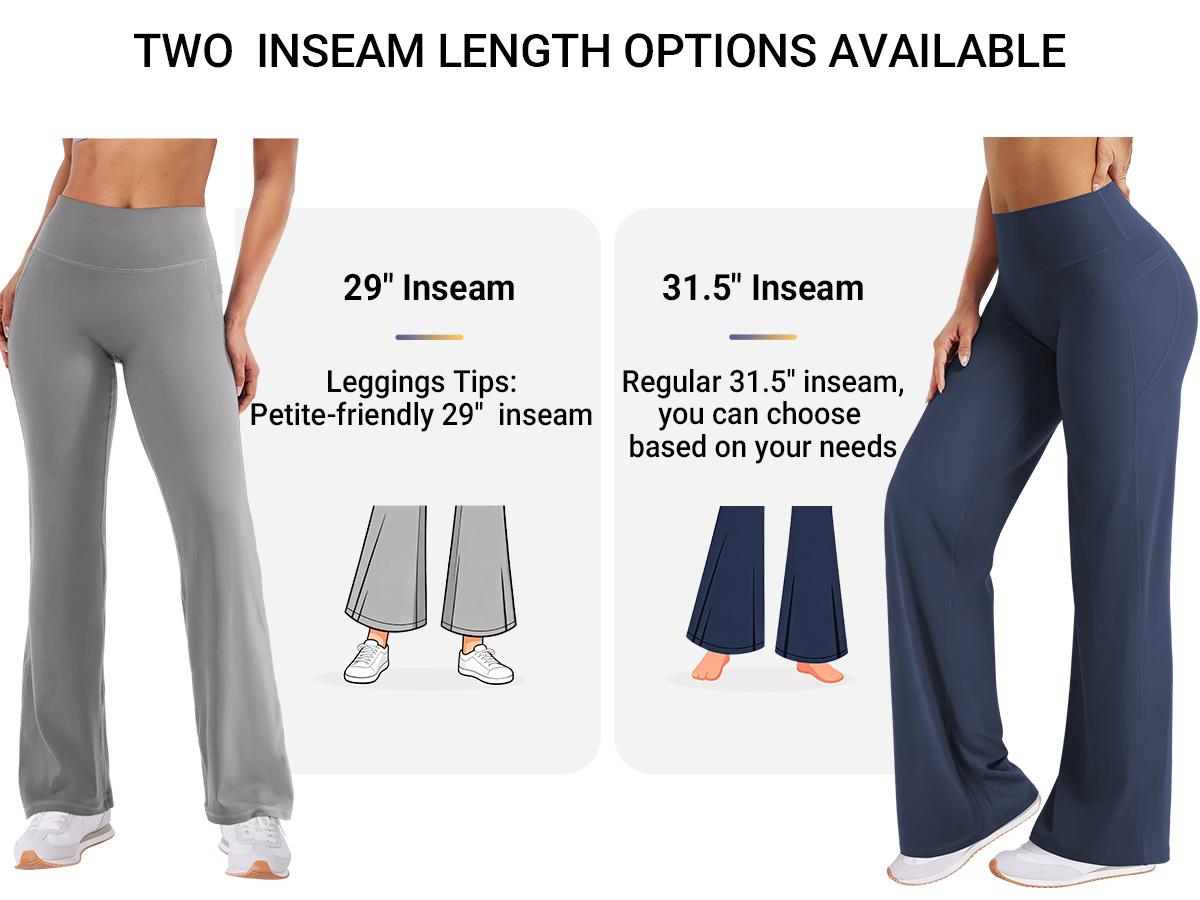 YEOREO Straight Leggings with Pockets for Women No Front Seam Workout Leggings High Waist Wide Leg Yoga Pants - 29"/ 31.5"