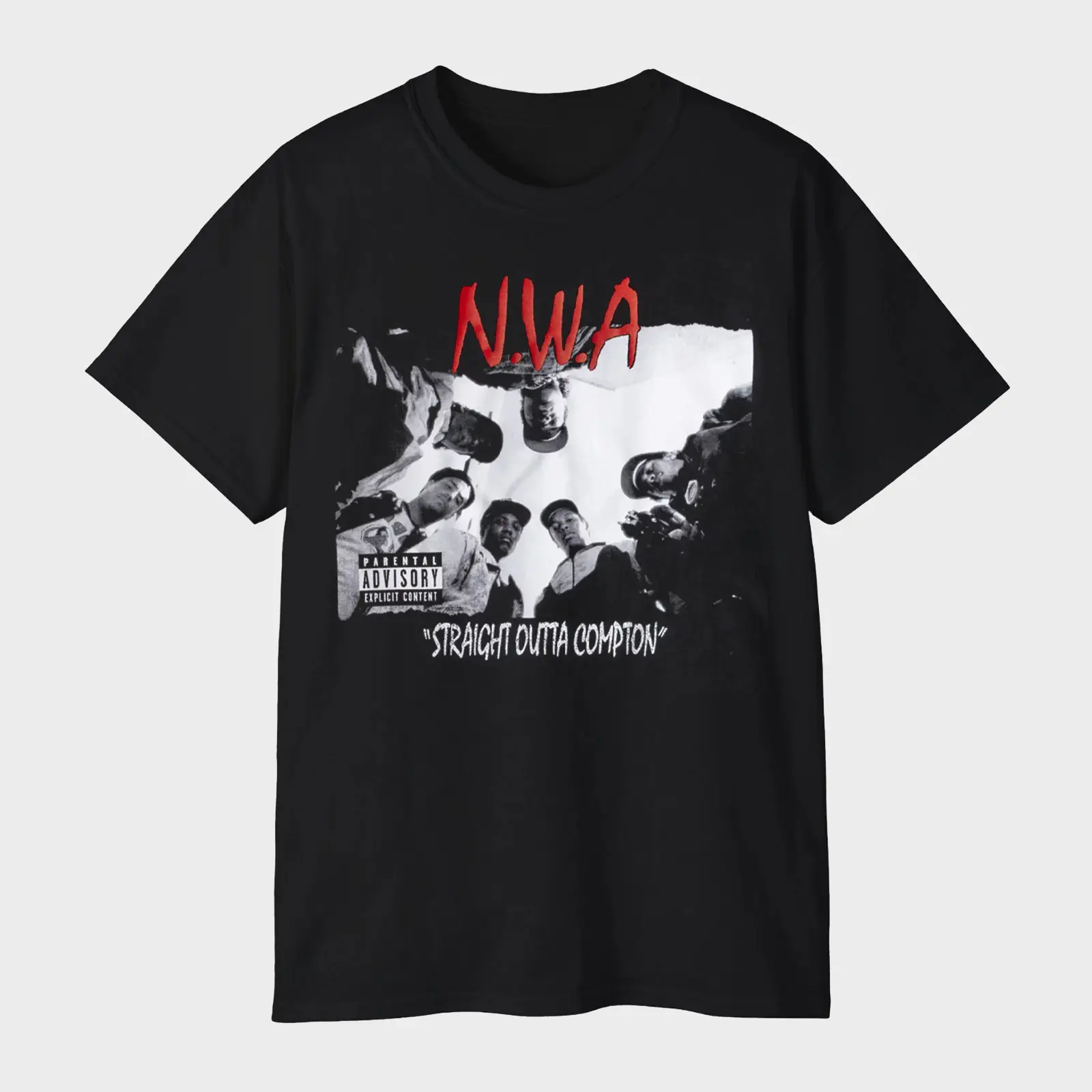 Women's Relaxed Fit Short-Sleeve N.W.A Straight Outta Compton Album Cover Graphic T-Shirt - West Coast Rap Legend Day Outfits Tee, Shortsleeve, Tshirt, Unisex, Fabric, Graphic Tees, Classic, Print, Comfortable, Streetwear, Style