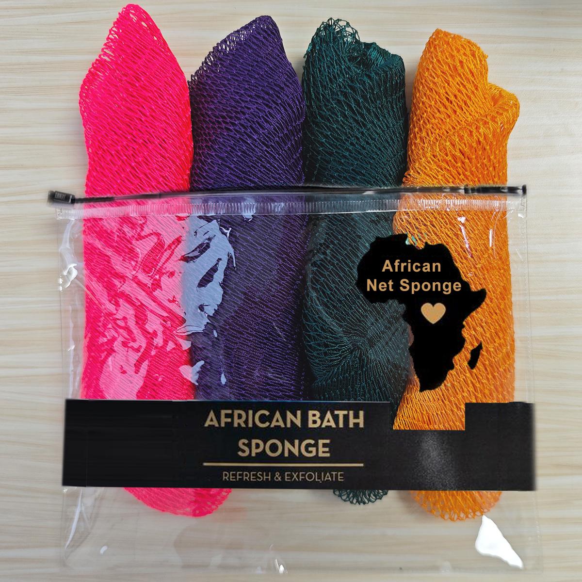 4 Piece African Exfoliating Net Sponge Bundle, Ethically Sourced from Nigeria Bath Sponge Bath Sponge Shower
