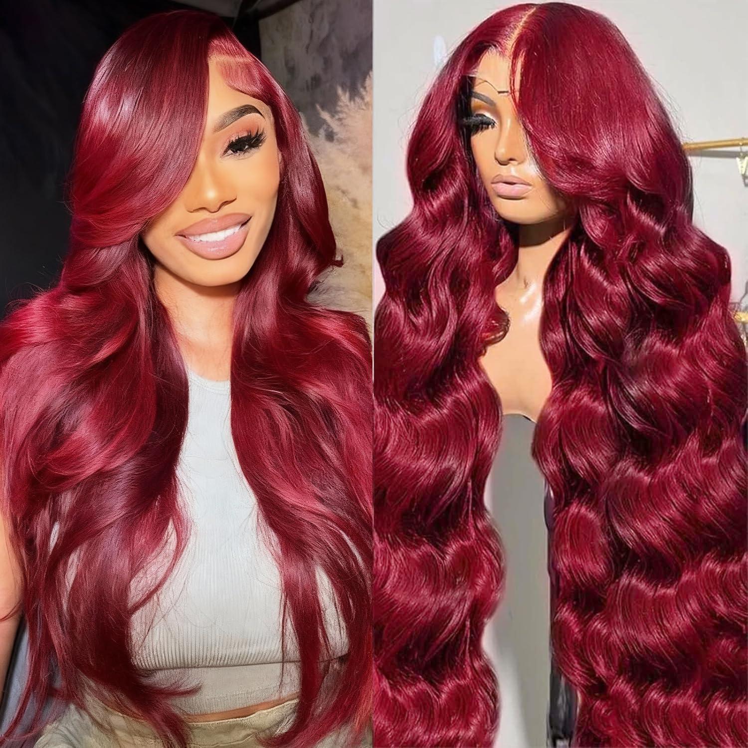 Bling Hair 30 32 inch 99J Burgundy 13x4 Lace Front Wigs Human Hair Red Color Wig HD Transparent Lace Body Wave 13x6 Lace Front Wigs 180 Density Pre Plucked Wigs for Women