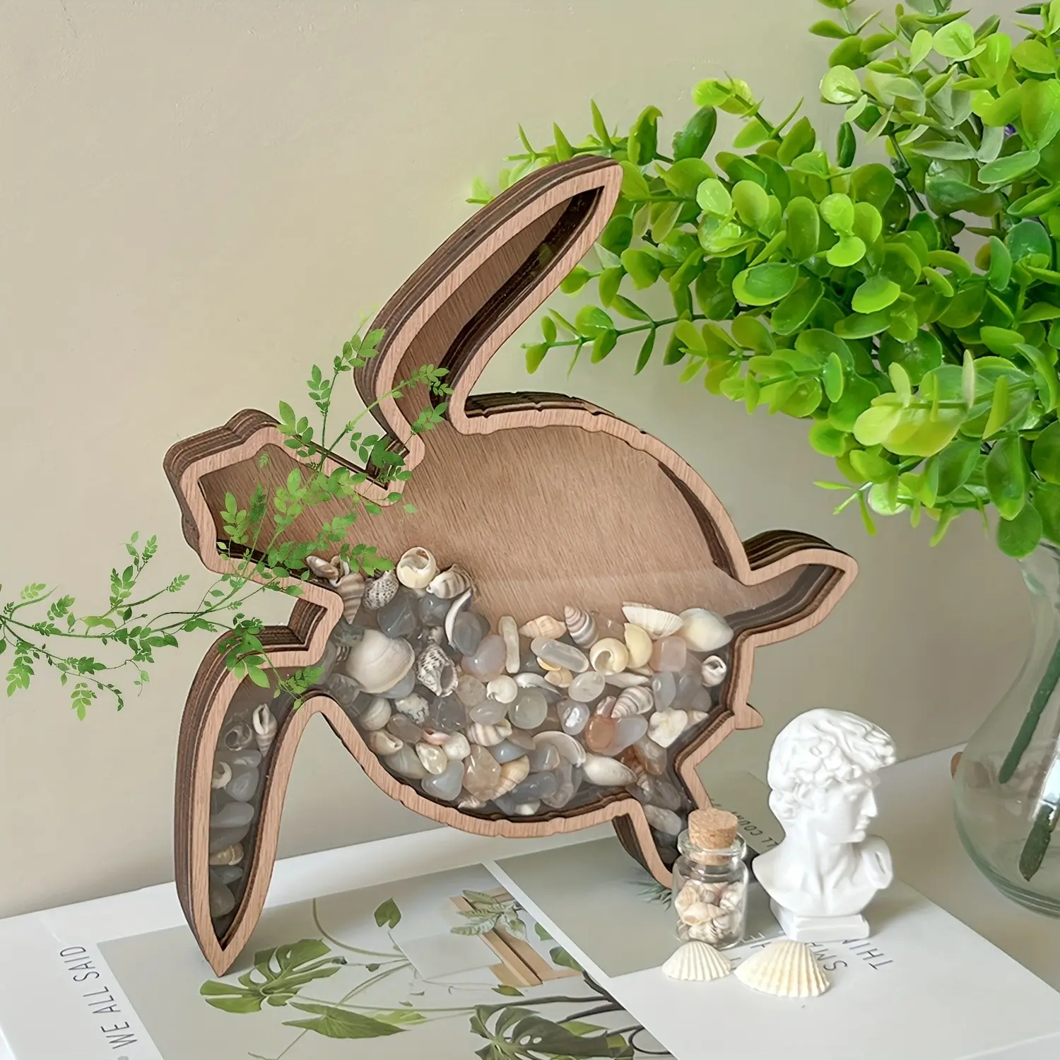 Turtle Wooden Shell Display Box, Ocean Style Transparent Storage Decor, Tropical Home Decor, Beach Seashell Memorial Decoration Box, Unique Gift Idea, Desktop Storage Ornament, Creative Desktop Ornament, Home Decor Ornament