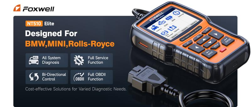 FOXWELL NT510 Elite OBD2 Scanner fit for BMW Mini RR Car Diagnostic Tool,All System Bi-Directional Control Code Reader,Battery Registration Scan Tool,Free Update Lifetime