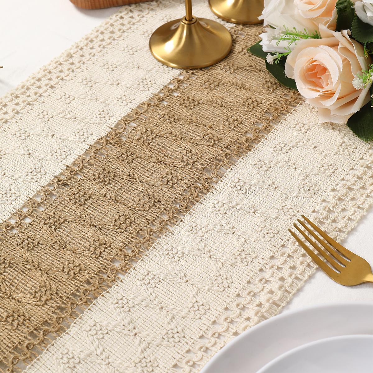 30*180cm Natural Burlap Boho Table Runner for Home Decor with Tassels Modern Farmhouse Table Decor Rustic Macrame Burlap Table Decoration for Living Room