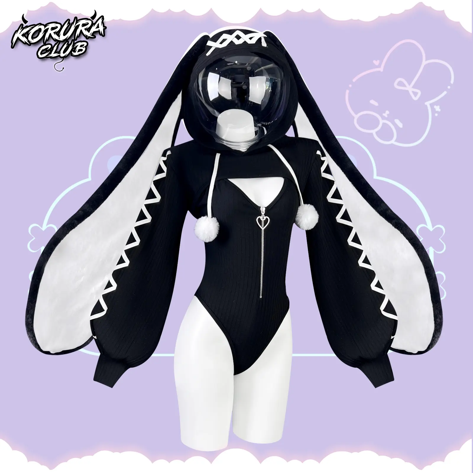 KORURACLUB Women's Heart Lock Bunny Jumpsuit KO103 Polyester
