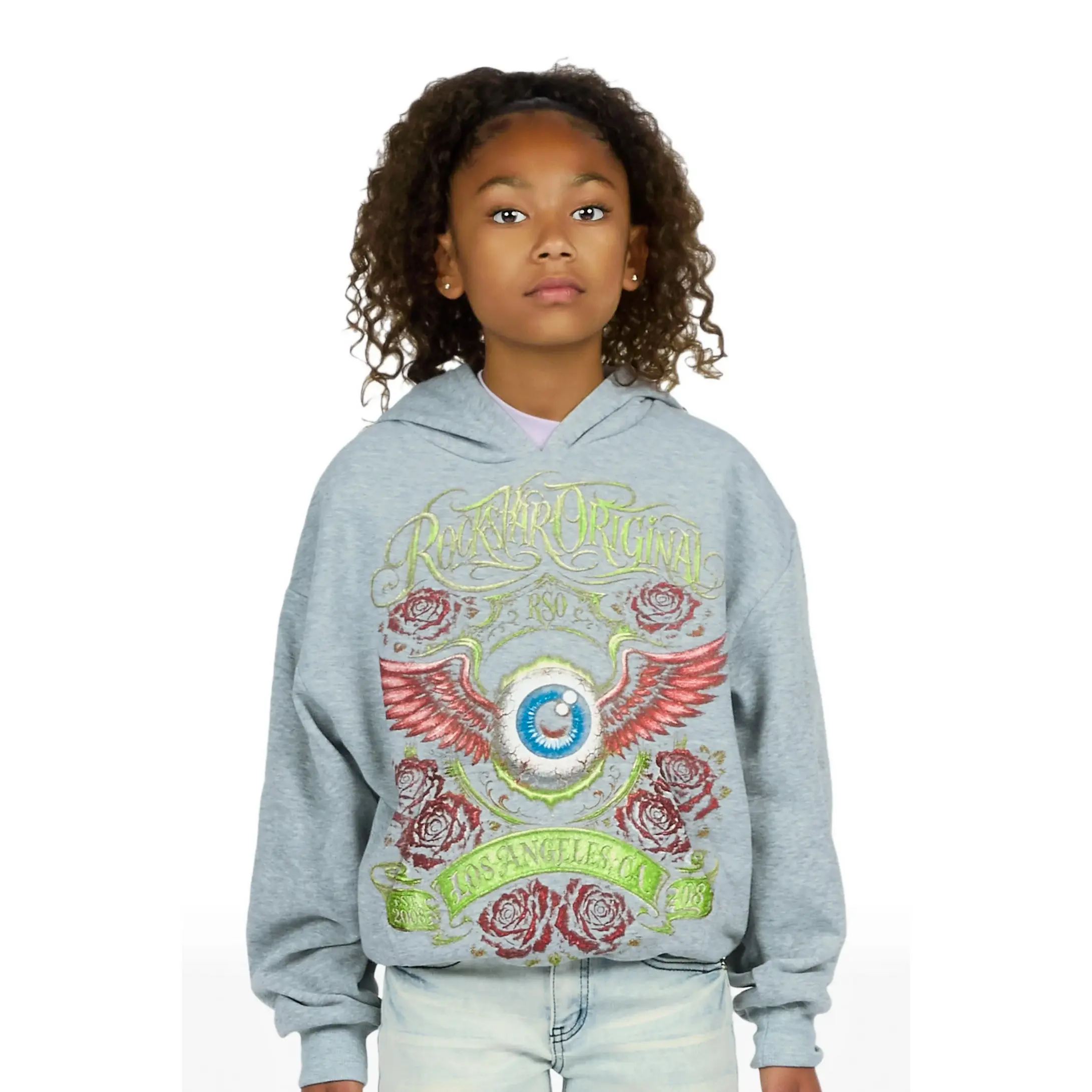 Girls Palady Heather Grey Graphic Hoodie