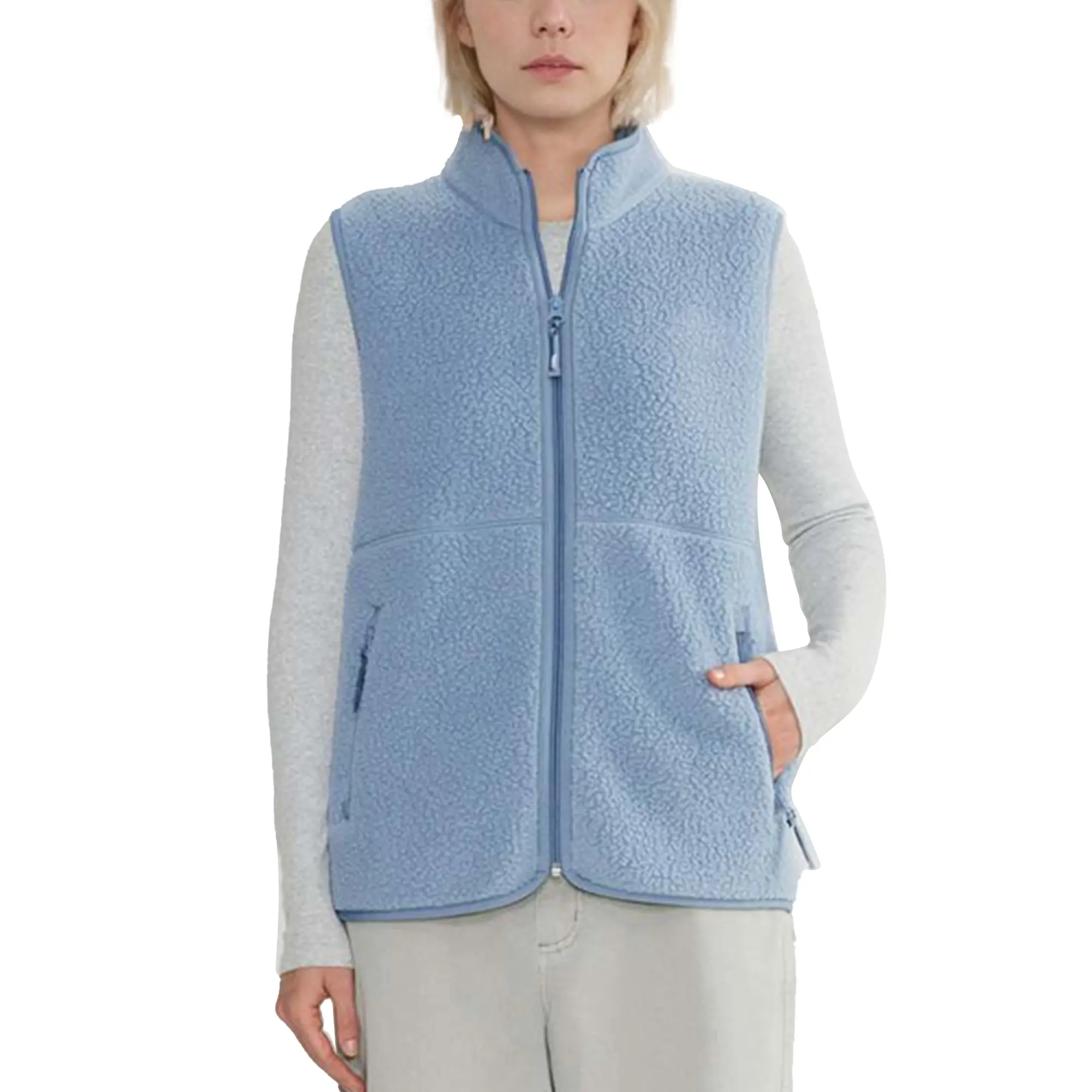 Comdify Women's Casual Fuzzy Fleece Vest - Lightweight, Zip-Up, Sleeveless Outdoor Outerwear with Pockets, Comfortable Fabric for Autumn