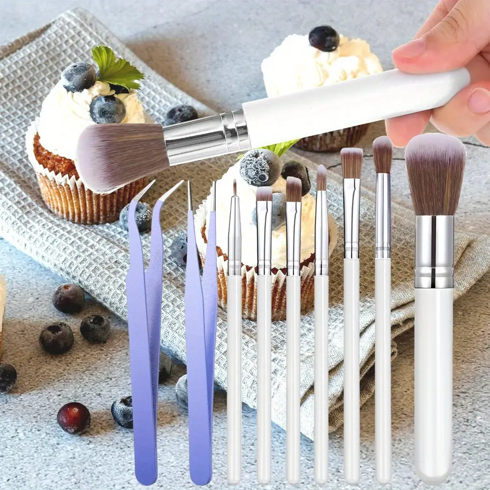 9Pcs Cake Baking Brushes Set with Straight and Curved Tip Tweezers Professional Food Paint Brushes Set Chocolate Sugar Cookie Candy Decorating Brushes Baking Tools Kitchen Supplies
