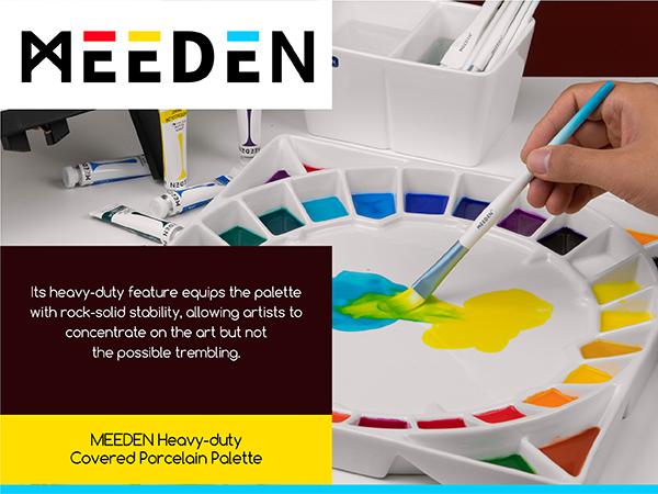 MEEDEN Large 32-Well Ceramic Watercolor Palette with Lid, Porcelain Paint Palette for Watercolor Painting with Cover, Big Mixing Tray for Artist, 12-3/5-Inch Square,White Elegant Design Smooth Surface