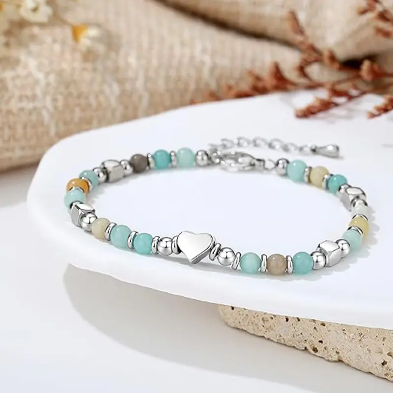 【Elegant】Heart Seed Bead Natural Stone Bracelet Sweet aesthetic design with smooth polishing, an exquisite thoughtful gift for ladies.