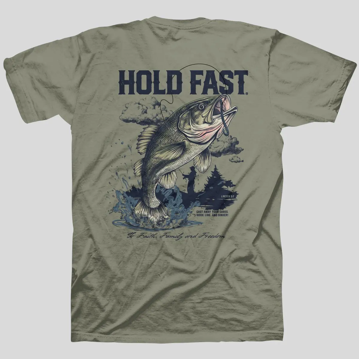 Men's Christian Fishing T-Shirt, 100% Cotton Graphic Tops with a Hand-Drawn Scripture Design for Outdoor Faith Apparel, Round Neck, 100% Cotton, 4.5 Oz, Jesus T Shirts