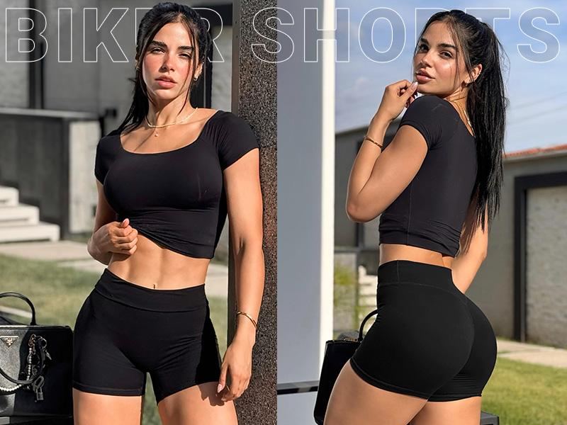 YEOREO Women's Biker Shorts 4.5" Workout Gym Shorts Craze High Waist Tummy Control Hidden Scrunch Running Yoga impact
