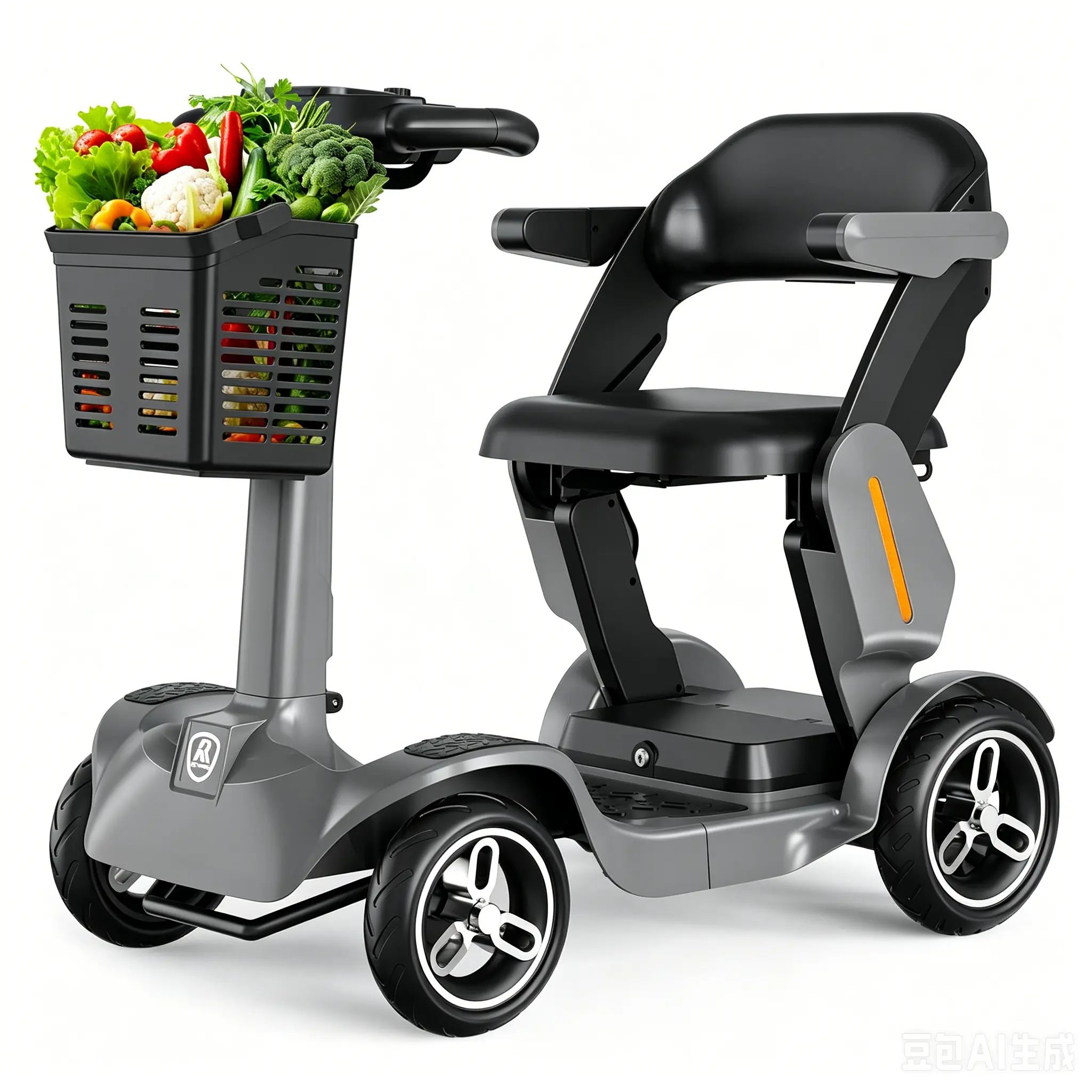 Foldable 4-Wheel Wheelchair Scooter | Electric Folding Portable Folding Scooter for Seniors, Safe Anti-Slip Design, Long-Range Battery, Easy Operation, Headlight+Taillight, Ideal for Park Outings & Shopping, Light Up Scooters