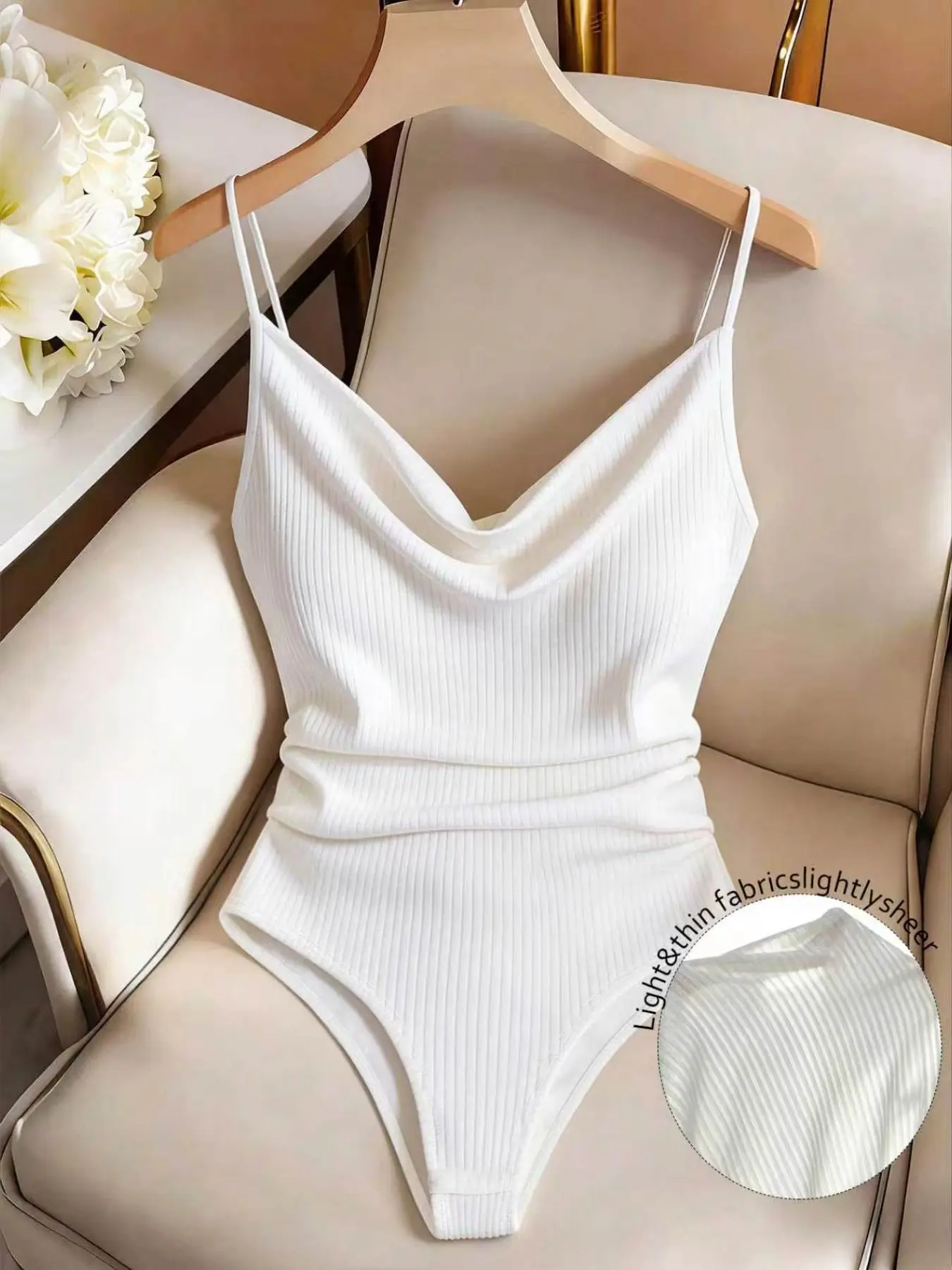 Halter One-Piece, Ruched Dual Thin Straps Spaghetti Strap Sleeveless Tank Top, High Waist Slimming Bodysuit, Versatile Basic Casual Base Layer for Dates/proms/daily Wear, Solid, High Waisted Bodysuit, Knitted Bodysuits