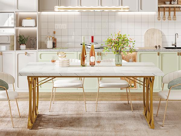 LITTLE TREE Modern Dining Table, 63" Large Kitchen Table for 4-6 People, Unique Rectangular Dinner Table Kitchen & Dining Room Furniture with Faux Marble Tabletop and Geometric Legs(Only Table) LITTLE TREE Modern Dining Table, 63" Large Kitchen Table for 4-6 People, Unique Rectangular Dinner Table Kitchen & Dining Room Furniture with Faux Marble Tabletop and Geometric Legs(Only Table)