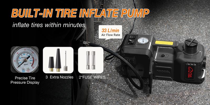 New Model Black 5-Ton Hydraulic Electric Jack with LED Light Air Compressor Toolbox Set for Tire Changing Inflation Versatile Tool Kit