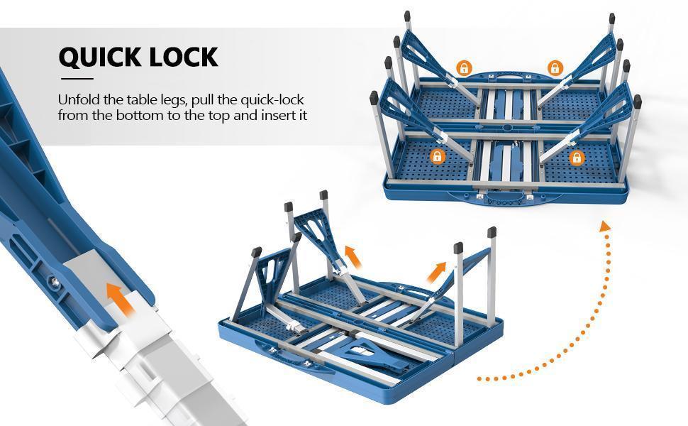 VINGLI 4 Ft Camping Picnic Table Set with 4 Seats with Umbrella Hole Folding Lightweight Suitcase Card Table-220 Lbs Support Aluminum Frame, Plastic RV Tabletop for Barbecue,Travel,Outing,Gathering