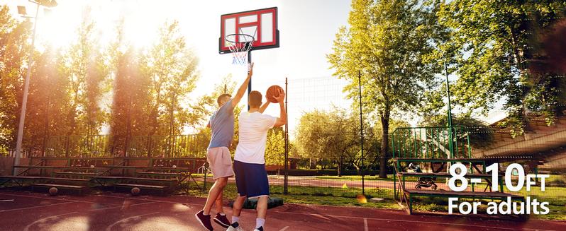 6.1-10FT Portable Basketball Hoop Outdoor for Adult, Adjustable Height 44 Inch Shatterproof Backboard w/Shock Absorbent Rim, Fillable Base, 2 Wheels for Swimming Pool/Indoor