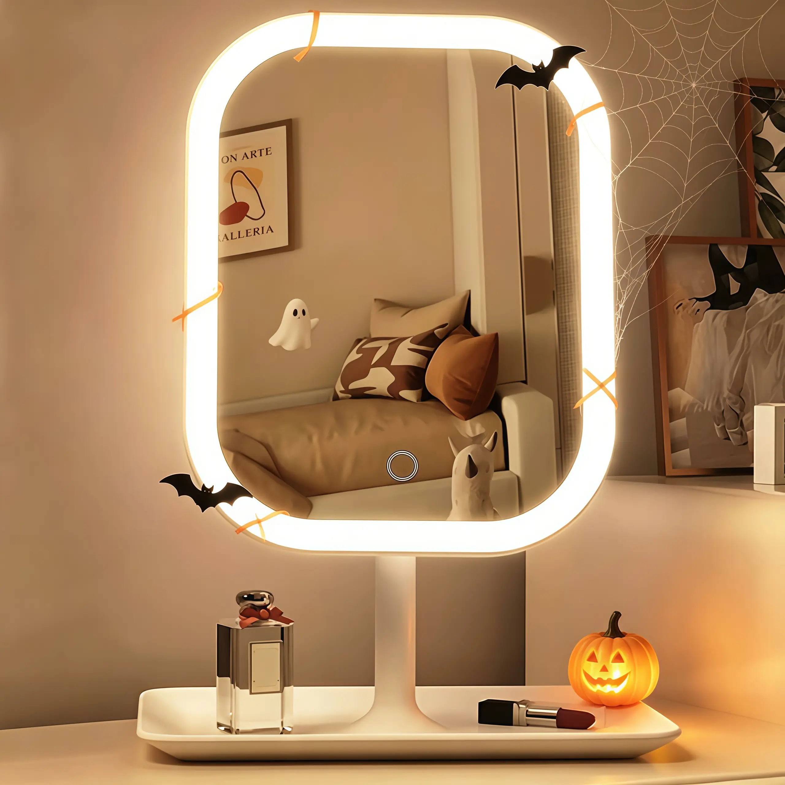 Lighted LED Mirror with Light - 3 Modes, Touch Dimmable, Rechargeable Desktop Vanity Mirror for Travel, Halloween Makeup (Home Supplies), Room Decor