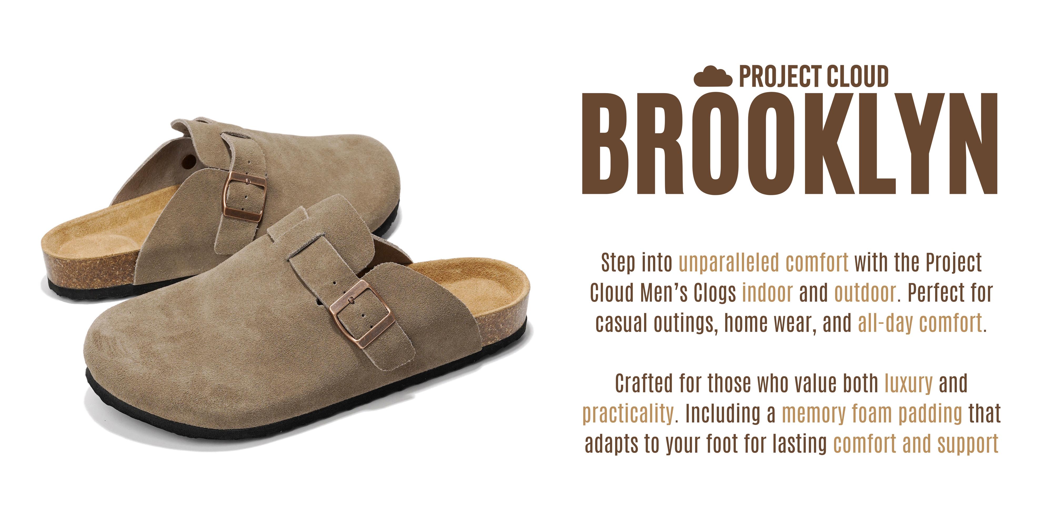 Project Cloud Men's Genuine Full Grain Leather Clogs for Men Memory Foam Water Resistant Non-Slip Walking Shoes Boy Footwear - Brooklyn