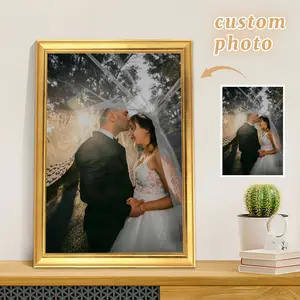 Customizable POD-printed Gold-plated Plastic Steel Picture Frame with Woven Canvas Pine Inner Frame Polystyrene PS Trim for Interior Decor