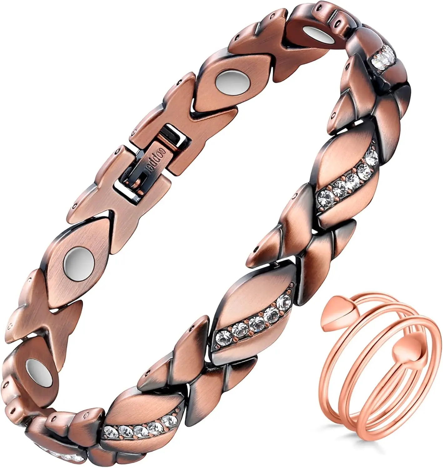 Magnetic Copper Bracelets for Women,Copper Magnetic Ring for Women,Crystal Bracelets with 3500 Gauss Magnets,Jewelry Gift with Sizing Tool