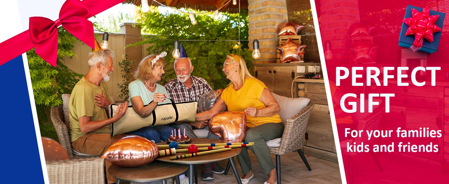 (Summer Turn-Up)Ropoda Six-Player Croquet Set with Wooden Mallets, Colored Balls, 2 Ending Stakes, 9 Steel Wickets & Durable Carrying Bag for Easy Storage, Summer Turn Up & Father's Day Deal