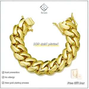 14k gold-plated Cuban thick bracelet, lock design, new electroplating process, waterproof and anti-rust treatment, 18/20/22mm extra thick style, 7.5/8.5/9.5/10.5 inch available, Valentine's Day gift
