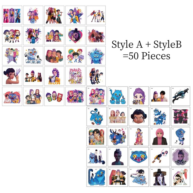 50pcs K-Pop Hunter Girl Temporary Tattoo Stickers, Temporary Tattoo Kit, Fun Anime Game Cartoon Body Art, DIY Toys, Party Reward Gifts