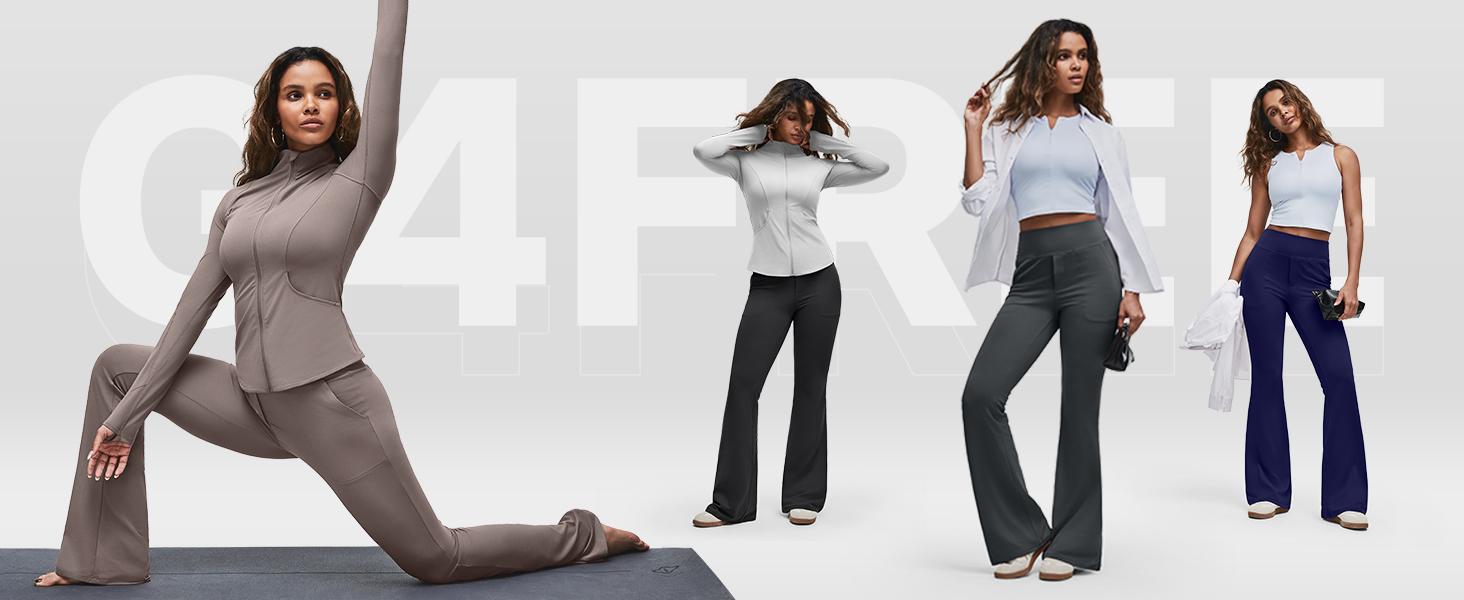 G4Free BareFeel Flare Yoga Pants Women High Waisted Bootcut Leggings with Pockets Dress Work Pant Petite/Regular/Tall