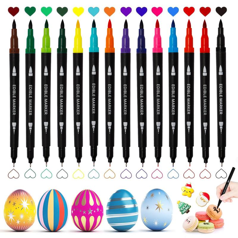 14-color cookie decorating markers, food coloring pens with both fine and coarse nibs, for decorating fondant, painting cake decorations, cookies, marking Easter eggs, frosting, macarons, Christmas decorations, and drawing supplies. edible