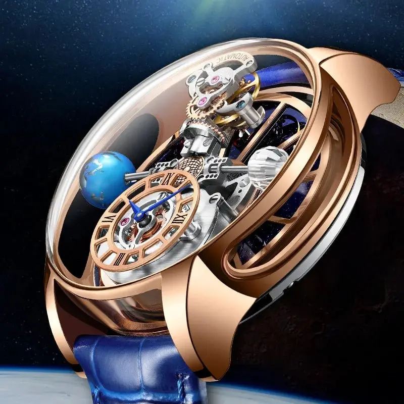 Men's Luxury Chronograph Watch, Round Tourbillon-Style Analog Quartz Timepiece with Leather Band and Sapphire Crystal, 5 Bar Water Resistant Luminous Hands, Analog Quartz Watches, Analog Display.