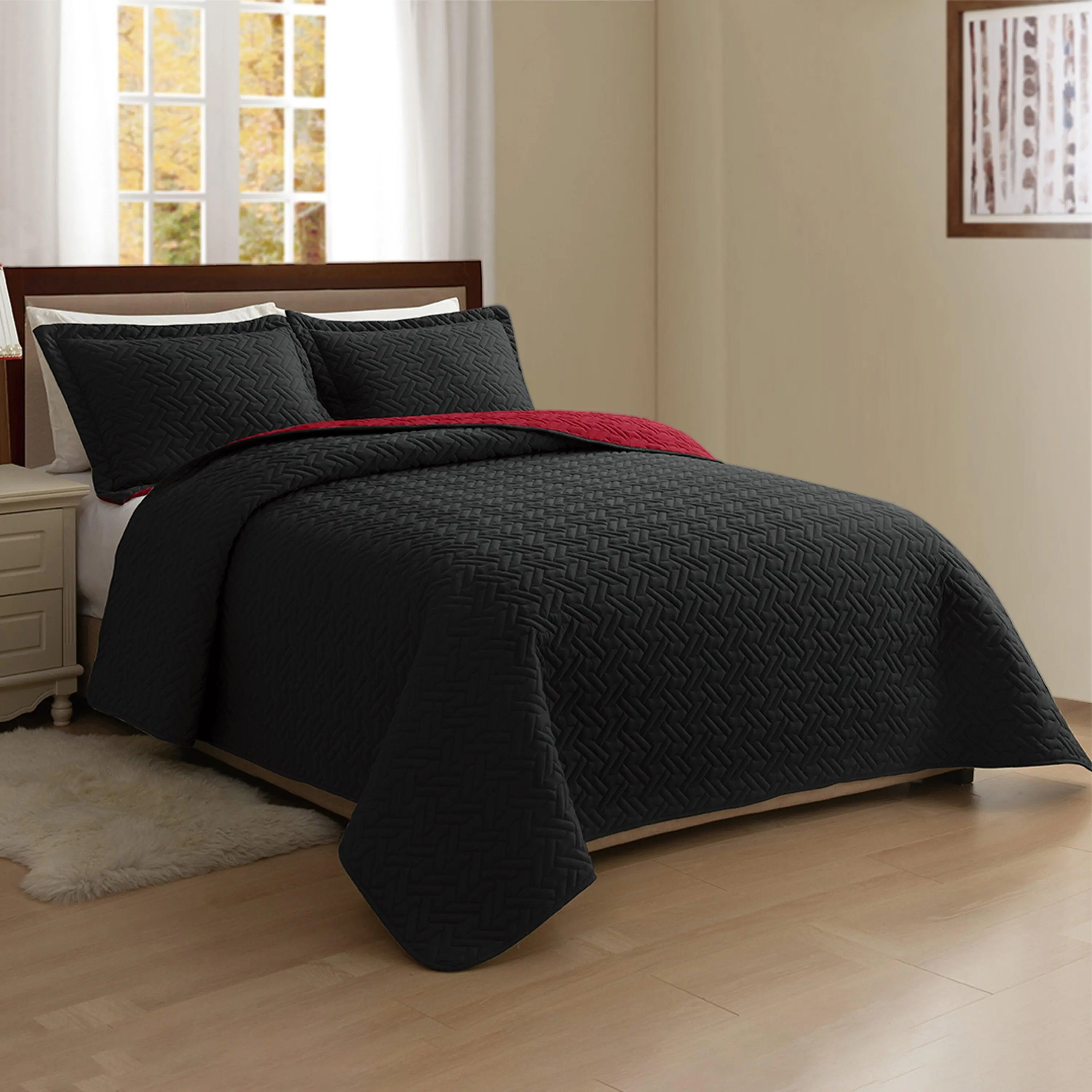 Elegant Comfort 3-Piece Majestic Quilted Reversible Coverlet Set – Elegant Lightweight Bedspread for All Seasons