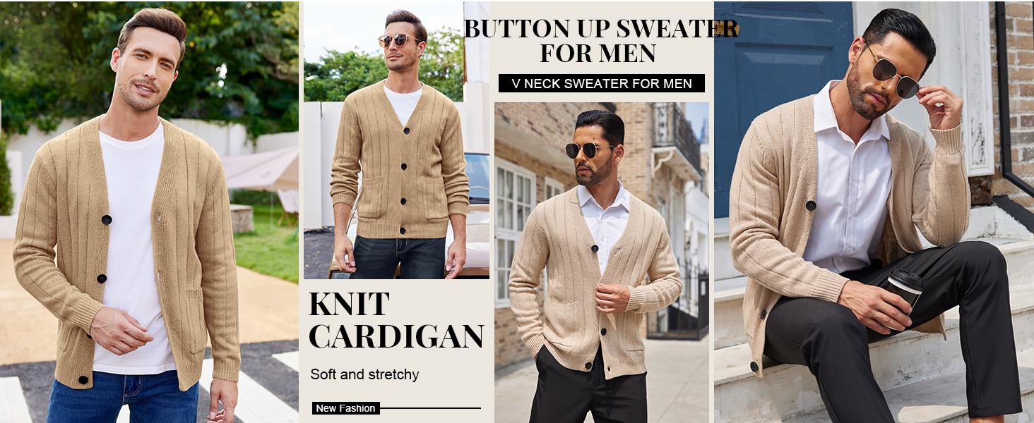 Coofandy Men's Long-Sleeve Cable Knit V-Neck Button-Up Cardigan Top with Pockets, Ribbed Hem, Soft Fabric - Casual, Office Wear, Gift Idea for Small-Sized Men Coofandy Men's Long-Sleeve Cable Knit V-Neck Button-Up Cardigan Top with Pockets, Ribbed Hem, Soft Fabric - Casual, Office Wear, Gift Idea for Small-Sized Men