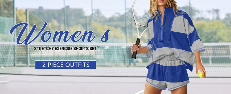 Mundoven Women's Valentine's Day 2 Piece Outfits Summer Striped Workout Set Two Piece Matching Lounge Sets Half Sleeve Tops and Short Sets Oversized