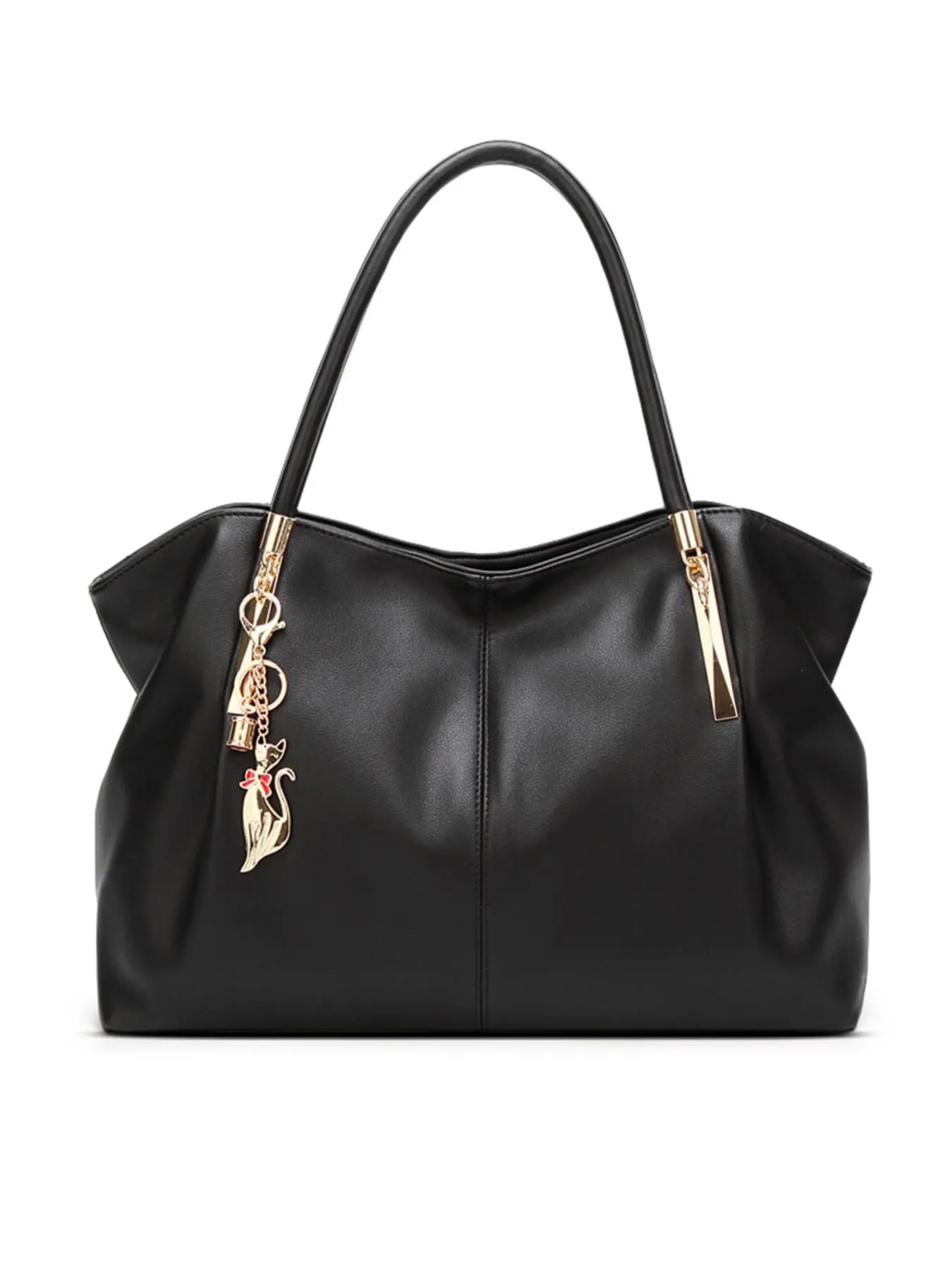 Women's PU Leather Fashion Tote Bag With Metal Cat Bag Charm Pendant, Fashionable Unique Bags, Casual Daily Work Handbag, All-Purpose Shoulder Bag for Shopping and Daily Use