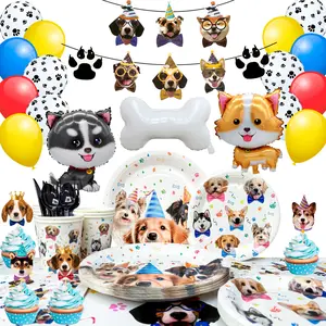 Puppy Dog Birthday Party Supplies,148pcs Dog Party Decorations Dog Birthday Party Tableware Set- Dog Birthday Banner,Puppy Balloons&Puppy Party Plates Cups Table Cloth etc Dog Themed Party Supplies