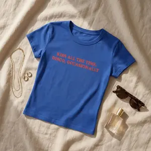 Kiss All The Time. Disco Occasionally Baby Tee T-Shirt Top H.a.r.r.y Album Merch Tour Concert Unisex (Red Text Version)