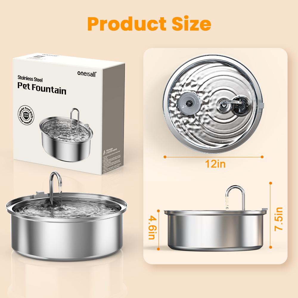 oneisall Dog Water Fountain for Large Dogs with 3  Filters, 6L Stainless Steel Dog Fountain,Ultra 35dB Quiet,Wide Drink Area for Large Dogs Cats and Multi-Pet Home drinking water bowl, automatic water feeder, stainless steel bowls, automatic water bowl