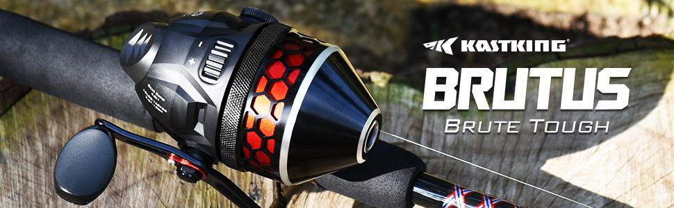 KastKing Brutus Spinning & SpinCast Combo, Fishing Rod and Reel Combo, Custom Tackle Kit, Pre-Spooled Line, Brute Tuff Blank, Stainless Steel Guide, EVA Handles, Custom Graphite Reel Seat