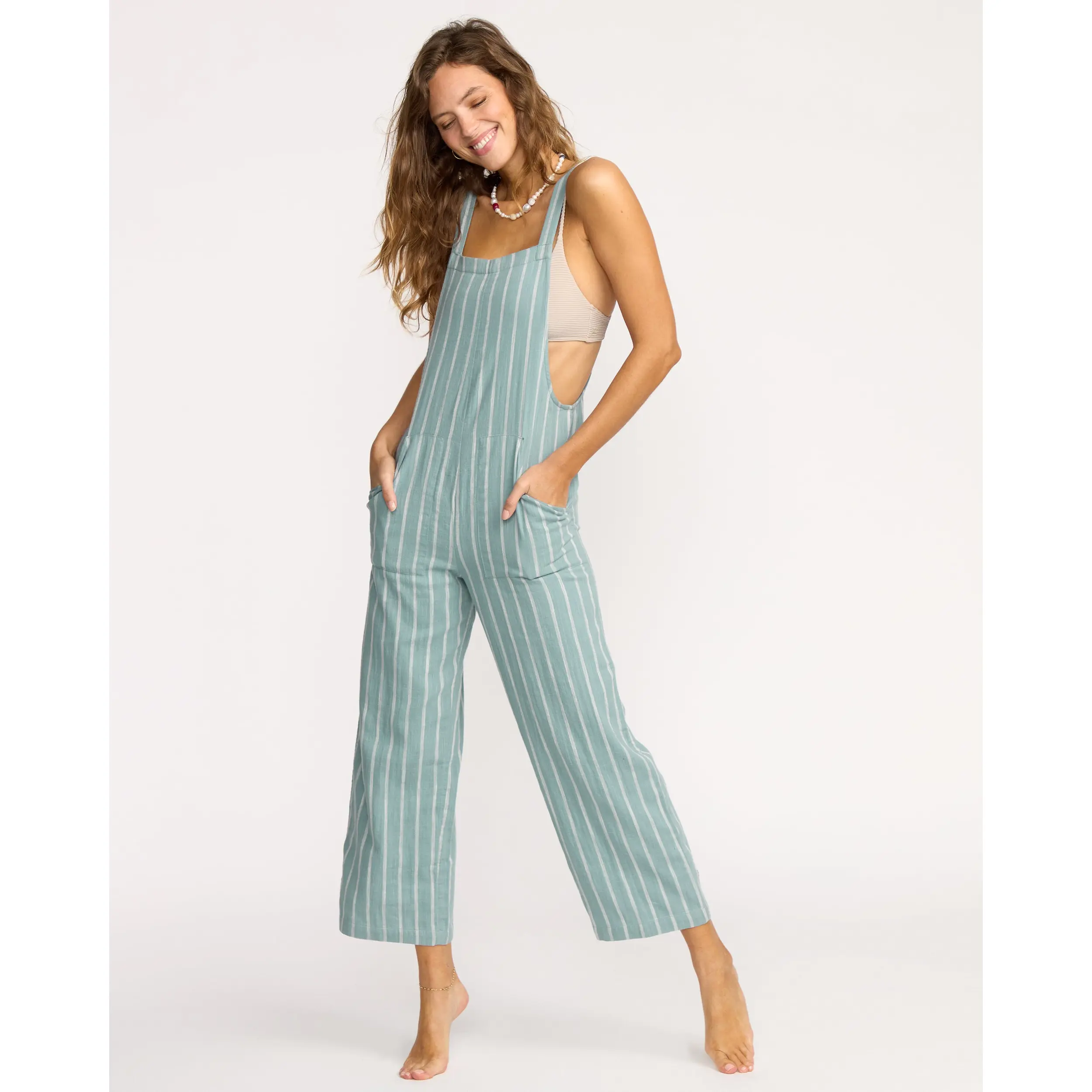 BILLABONG Women's Pacific Time Jumpsuit, Relaxed Fit Adjustable Strap Front Pocket Jumpsuit ,100% cotton, Casual One Piece Beach Vacation Outfit