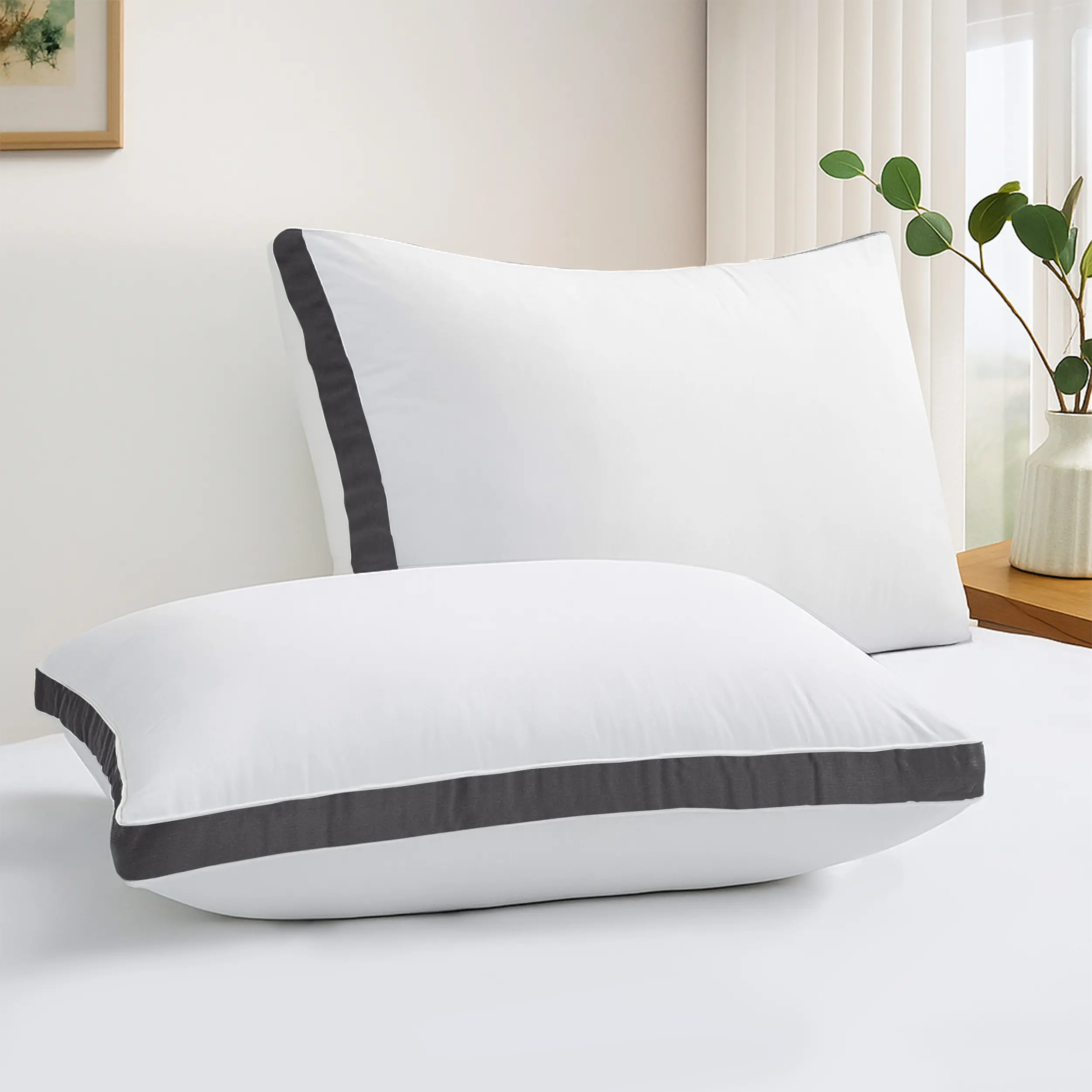 LUX DECOR  Set of 2 Premium Gusseted Pillows Ultra-Soft Orthopedic Support with Geometric Stitching – Hotel Style Comfort for Side, Back & Stomach Sleepers – Fluffy & Breathable Fabric