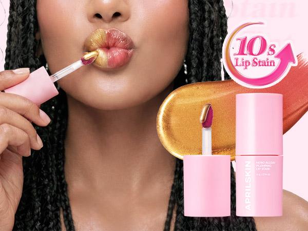 [APRILSKIN Official] Hero All Day Plumping Lip Stain | 24H Long-Lasting | Quick Visible Plumping for Fuller-Looking Lips | Smudge-Proof & Transfer Proof Wipe-Off Tint | Natural Rose