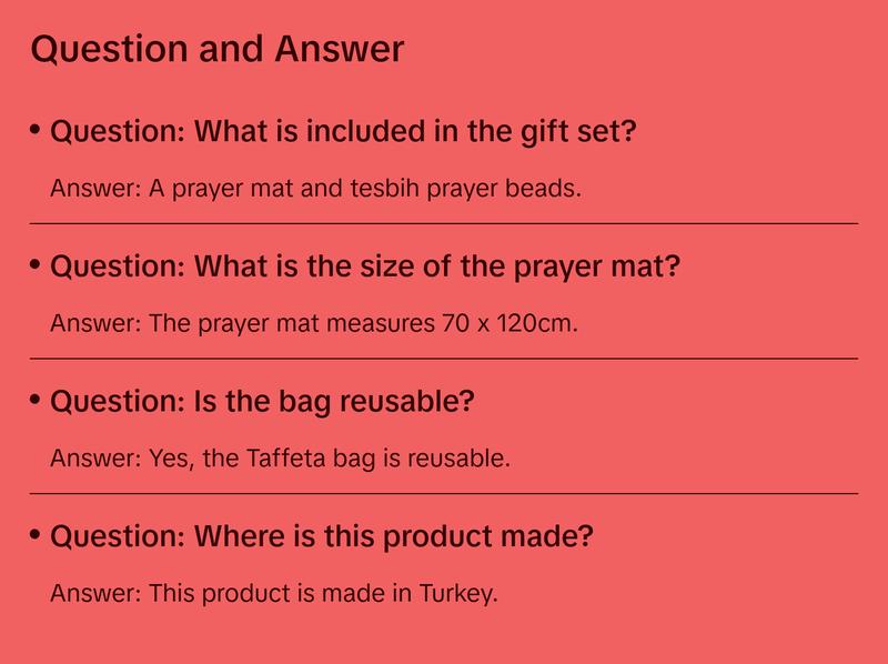 Islamic Gift Set - Prayer Mat & Tesbih in Taffeta Gift Bag - Black